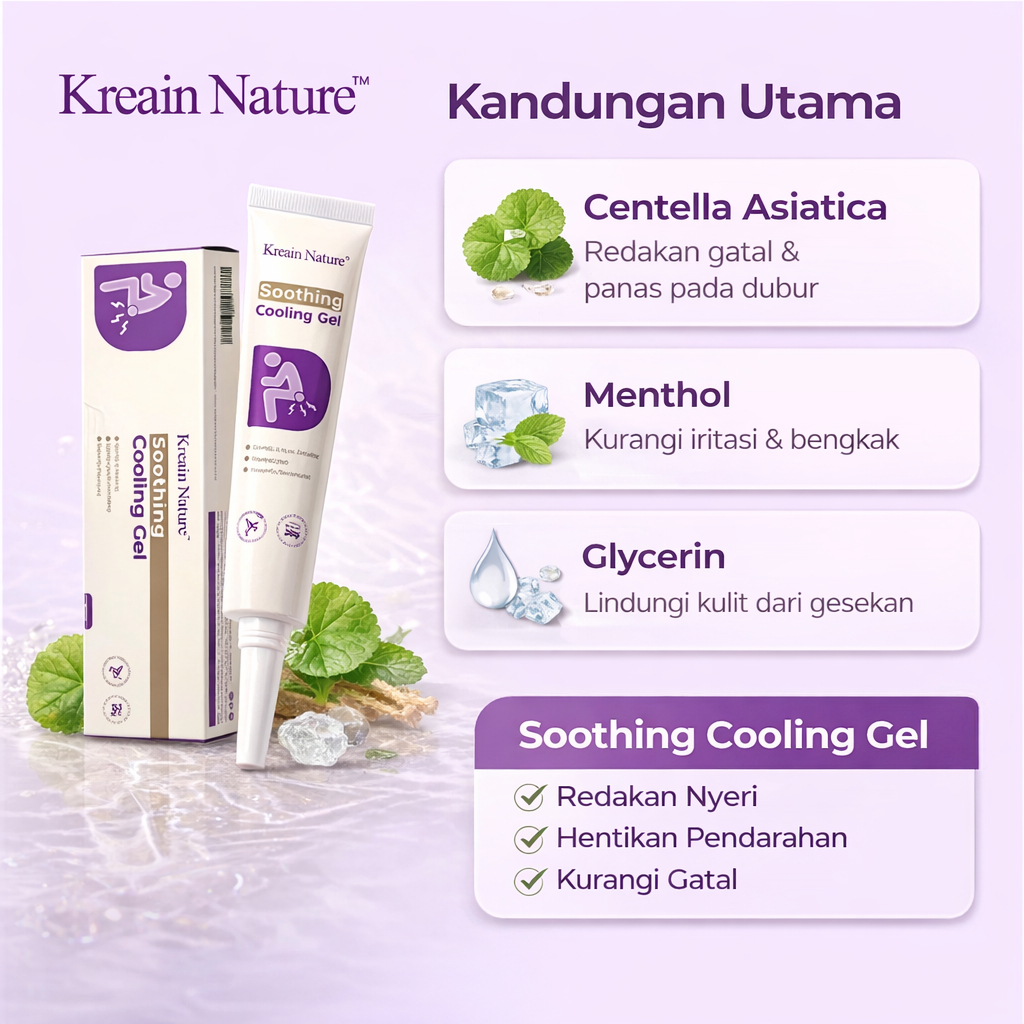 KREAIN NATURE SOOTHING COOLING GEL BAHAN HERBAL ALAMI AMBEIEN 20GRAM COCOK UNTUK SEMUA JENIS WASIR BAHAN LEMBUT - Gambar 2